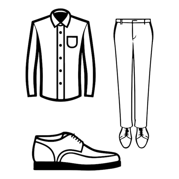 Set of shirt, pant, shoes icon flat vector. Shirt icon. Suite icon. Pant icon. Shoes icon