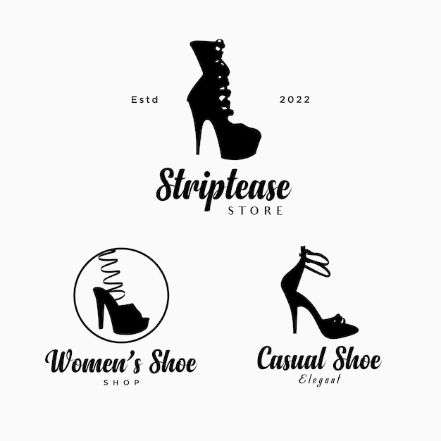 Set Shoes Store Fashion Footwear Stylish Fashionable Accessory Logo Design Vector