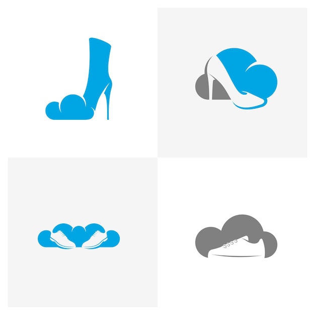 Set of Shoes with Cloud logo design concept vector template Icon symbol Design creative