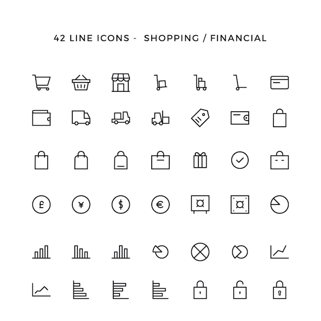 Set of shopping and financial line icons