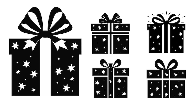 Set silhouette blackandwhite image of gift icon