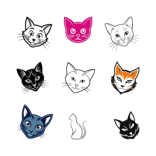 Set of Silhouette Cat Head Logos