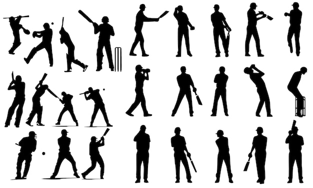 A set of silhouette Cricket vector illustration