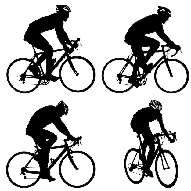 Set silhouette of a cyclist male on white background