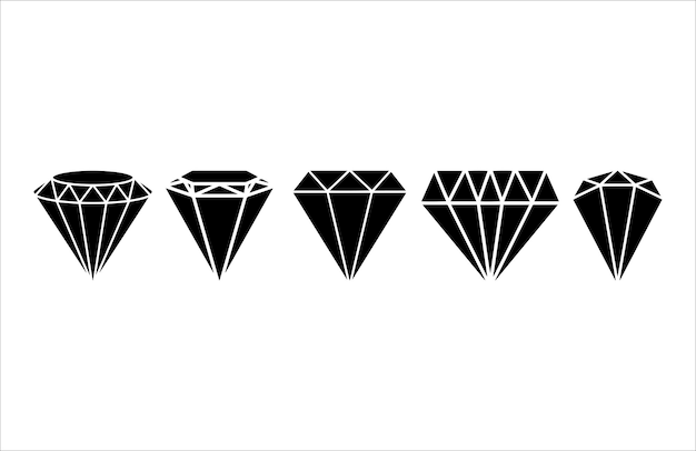 Set of Silhouette Diamond Illustrations on White Background