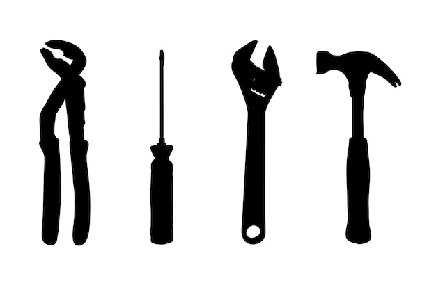 Set silhouette of hand tool wrench vector design