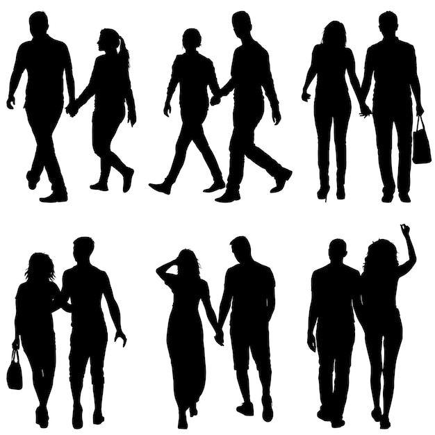 Vector set silhouette man and woman walking hand in hand