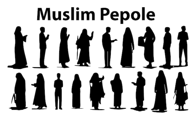 A set of silhouette Muslim People Vector illustration