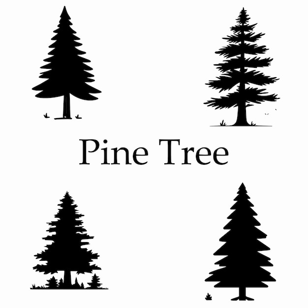 A set of silhouette pine tree vector illustration