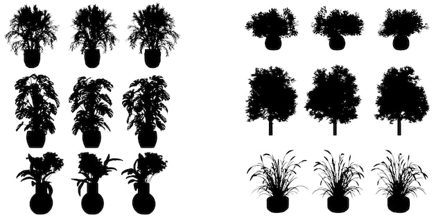 Set Of Silhouette Plant Flowers and Leaves Silhouette Vector EPS10