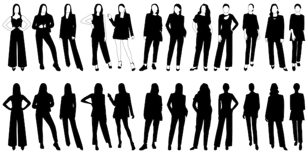 Set silhouette slim girls different pack female silhouettes fashionable suit Adult model standing