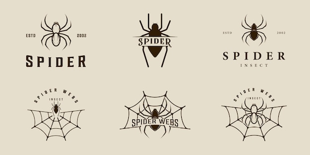 Set of silhouette spider logo vintage vector illustration template icon graphic design bundle collection of various insect arthropod sign or symbol with retro style