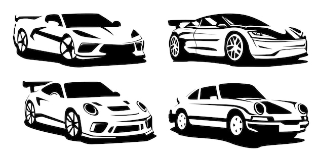 Set of silhouette sport cars