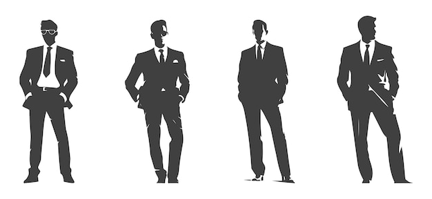 set of silhouettes of business men characters generated ai