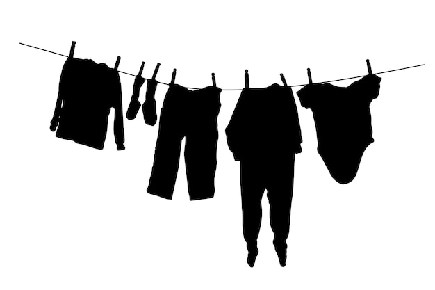 Set of silhouettes of clotheslines