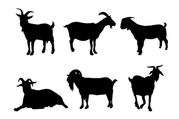 Set of silhouettes of goats farm vector design