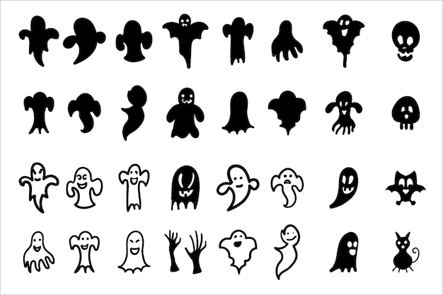 Set of silhouettes of Halloween on a white background. Vector illustration