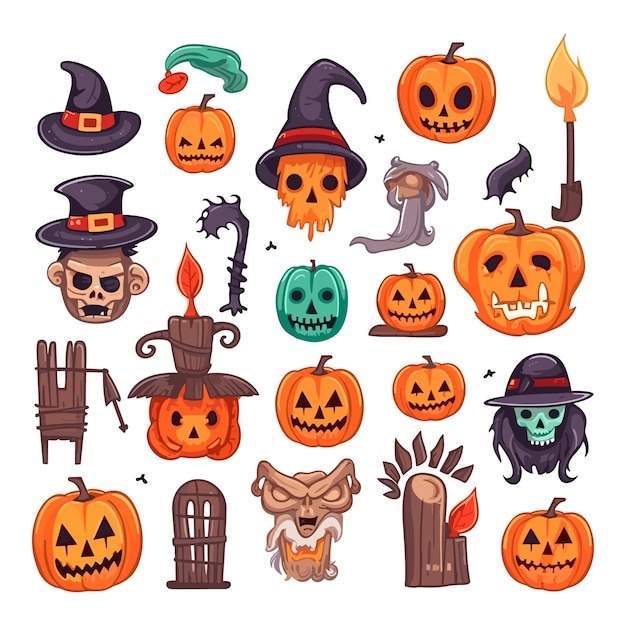 Set of silhouettes of Halloween on a white background