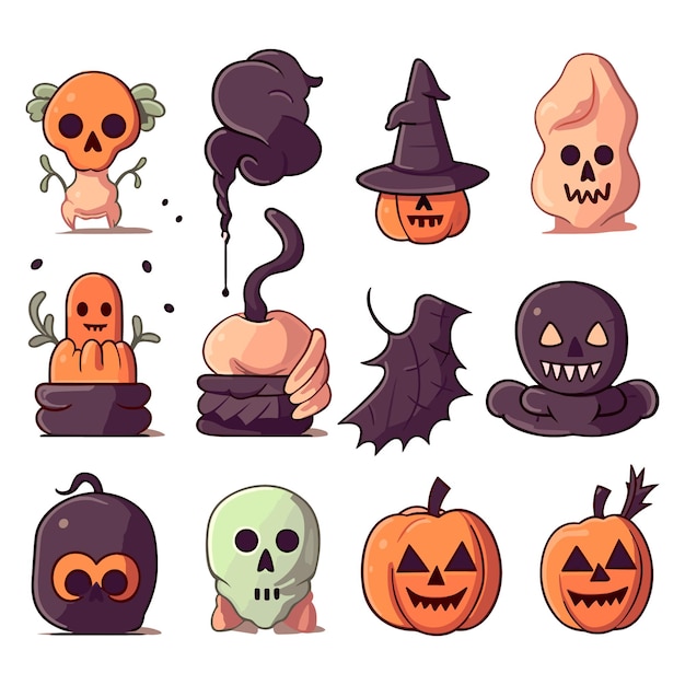 Set of silhouettes of Halloween on a white background