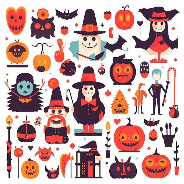 Set of silhouettes of Halloween on a white background