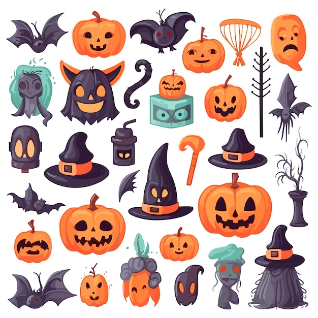 Set of silhouettes of Halloween on a white background