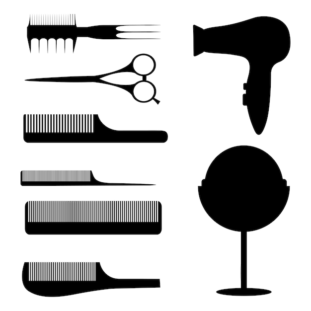 Set of silhouettes of items for beauty salons, beauty shops