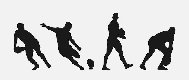 Vector set of silhouettes of male rugby athlete with different pose gesture vector illustration