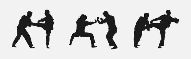 Vector set of silhouettes of martial arts pencak silat with different action pose isolated on white vector