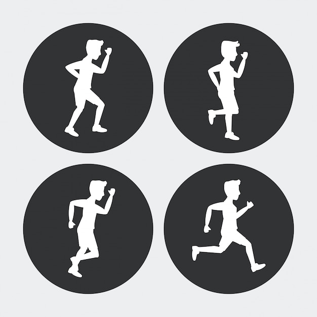 set of silhouettes of men athletes running