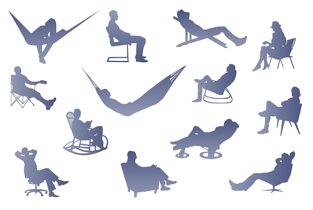 Set of silhouettes of resting people Relaxation in any comfortable position