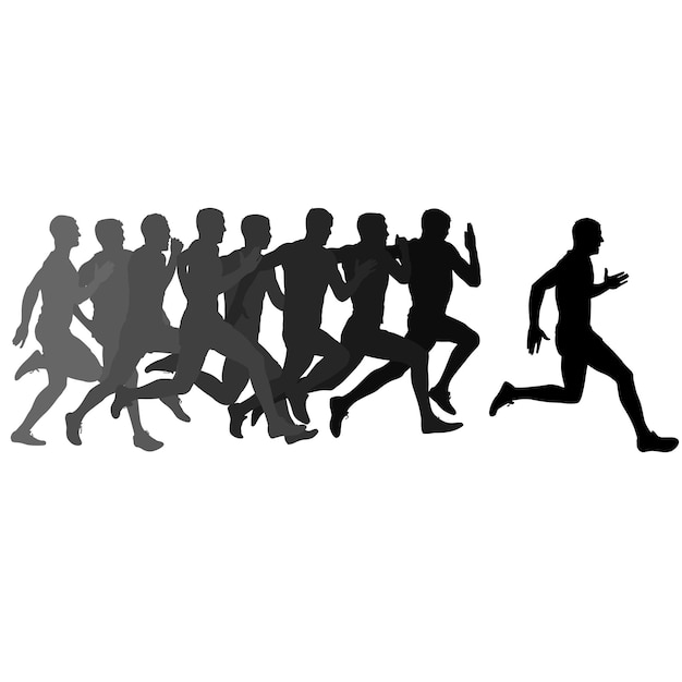 Set of silhouettes Runners on sprint men