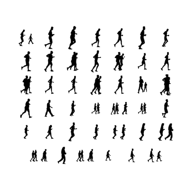 set of silhouettes of running people