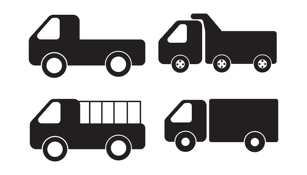 A set of silhouettes of trucks with a white background.