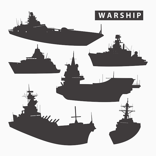 A set of silhouettes of warships for design