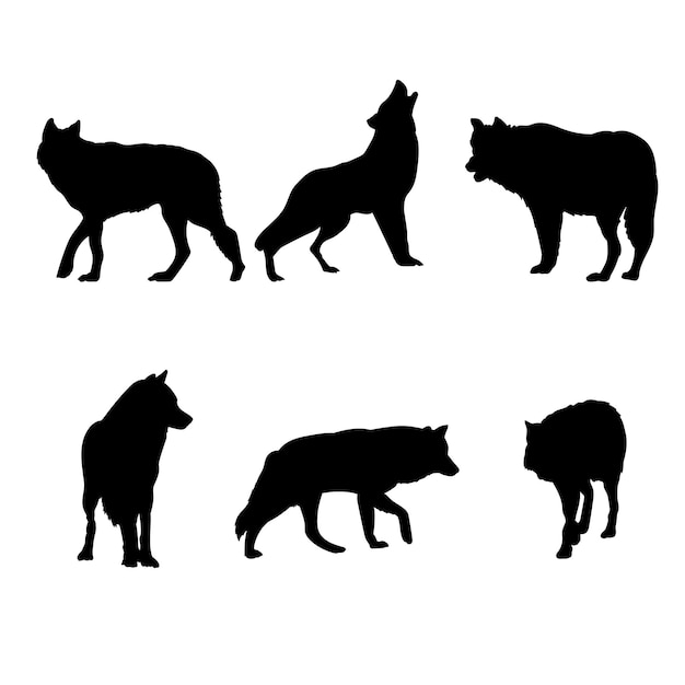 Set of silhouettes of wolves vector design