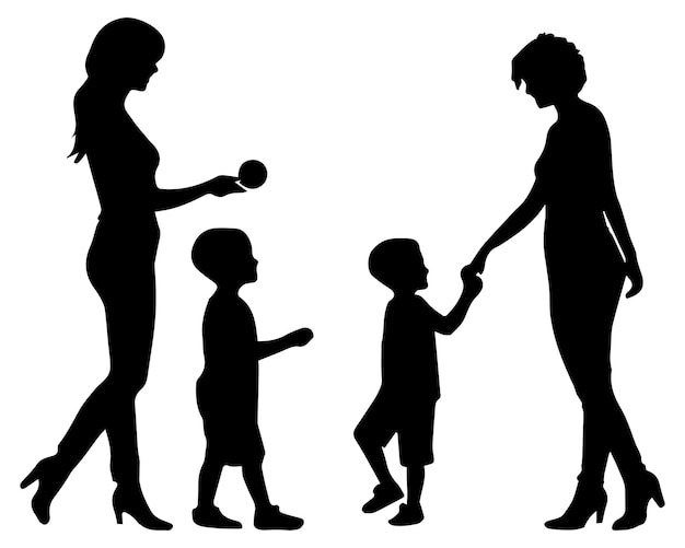 Vector set of silhouettes of women with children vector mothers day concept