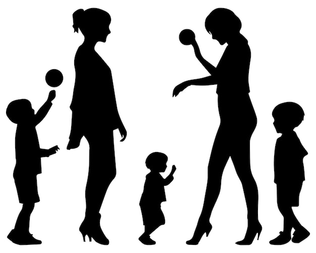 Vector set of silhouettes of women with children vector mothers day concept