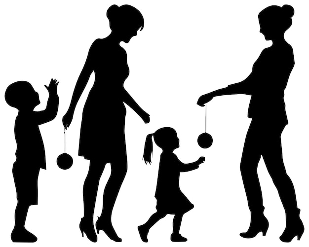 Vector set of silhouettes of women with children vector mothers day concept