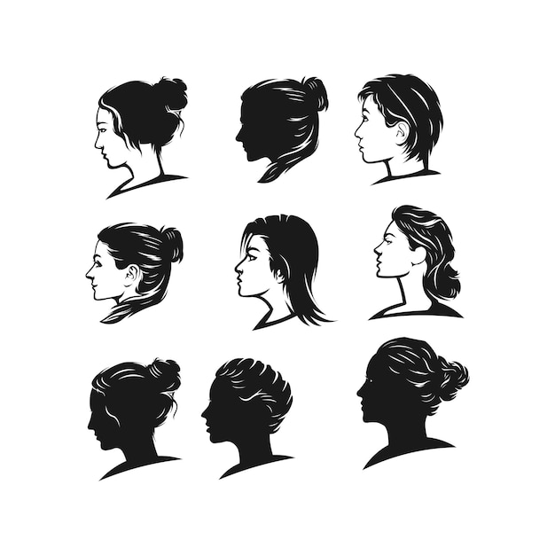 Vector a set of silhouettes of women with different hair styles.