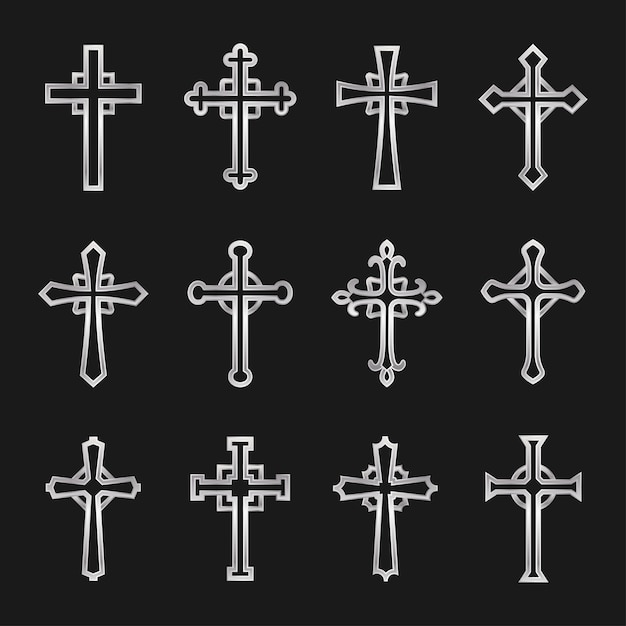 Set of silver christian cross symbol