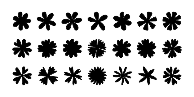 Set of simple black flowers Vector floral decorative elements Collection of flowers silhouettes