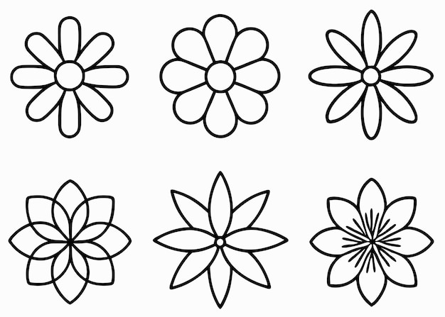 A set of Simple black Line Art of Flower Icons Collection