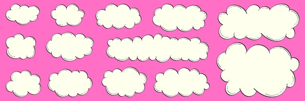 Set of simple clouds with paper texture for retro collages A collection of elements halftone effect