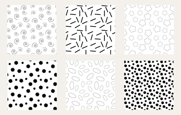 A set of simple drawn black and white patterns Seamless patterns from abstract shapes