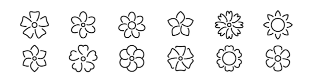 Set of simple flower icon illustration