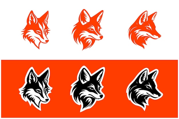 Vector set of simple fox face silhouette similar to jackal coyote husky dog head logo design