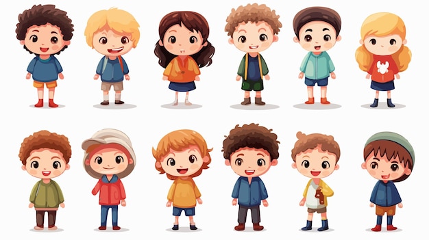 Vector set of simple kids illustration cartoon vector