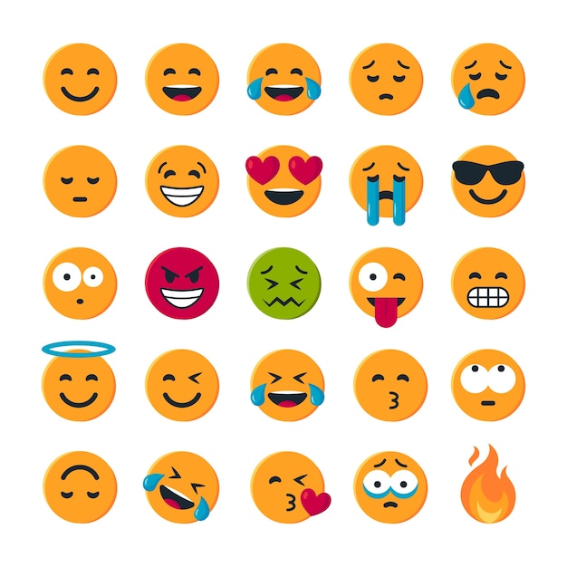 Set of simple round yellow emoticons