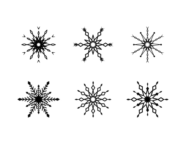 Set of simple snowflake of black lines festive decoration for new year and christmas