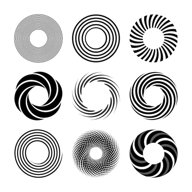 Set of simple spirals abstract circles swirl design elements isolated vector icons